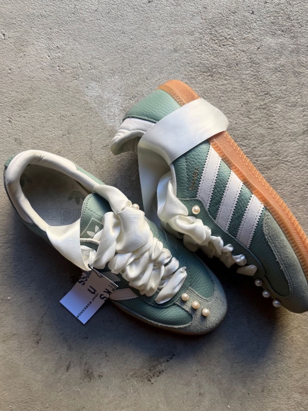 Adidas Samba OG Silver Green Gum with a little RAZZLE
